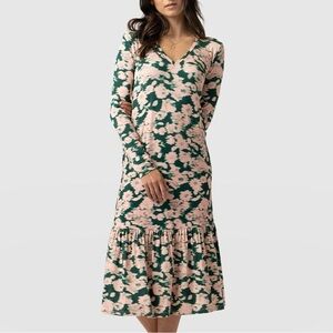 Saint + Sofia Riley Long Sleeve Chelsea Floral Midi Dress Stretchy Pink Sz 4